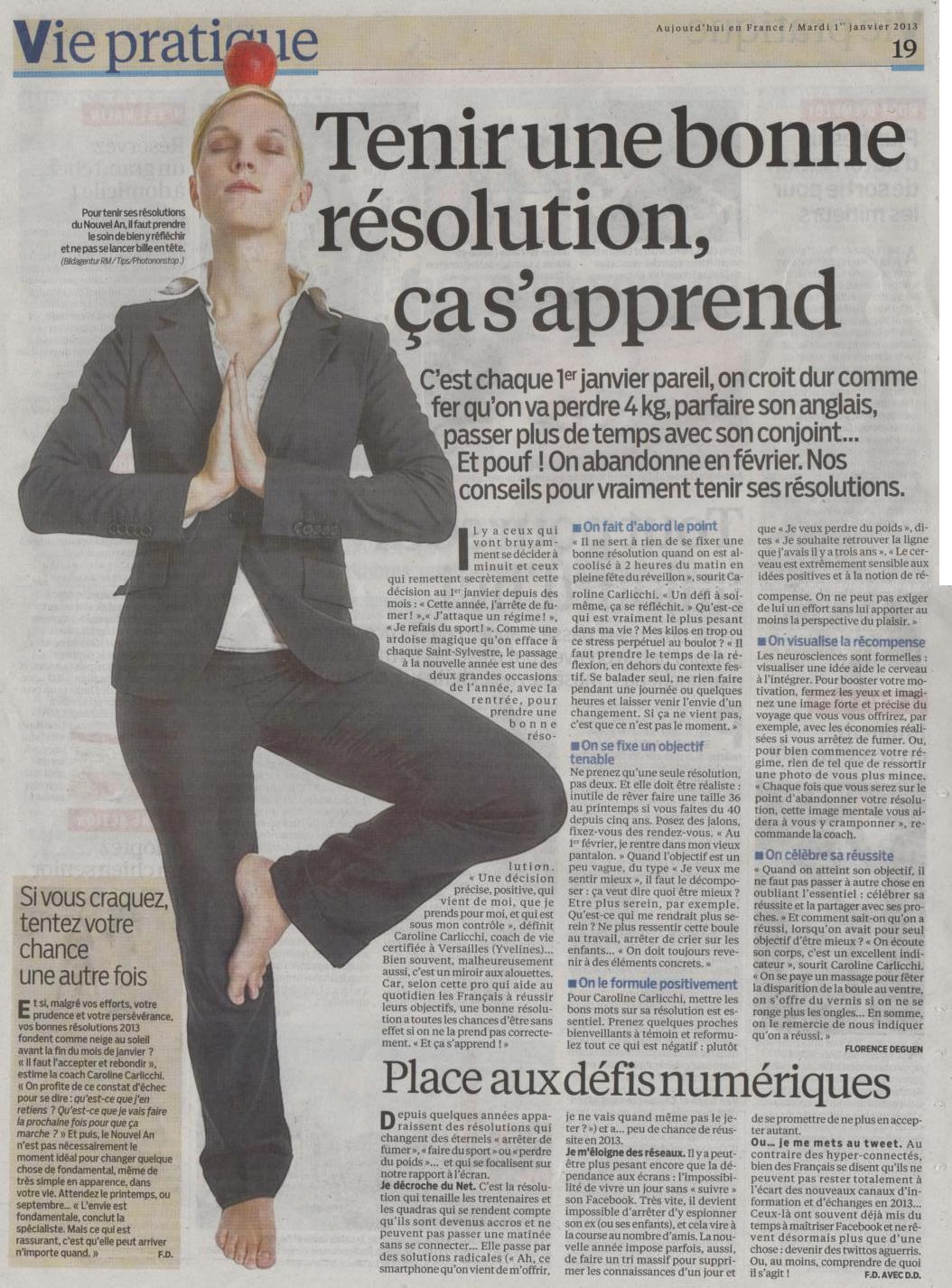 Article Parisien - Caroline Carlicchi - Bonnes résolutions